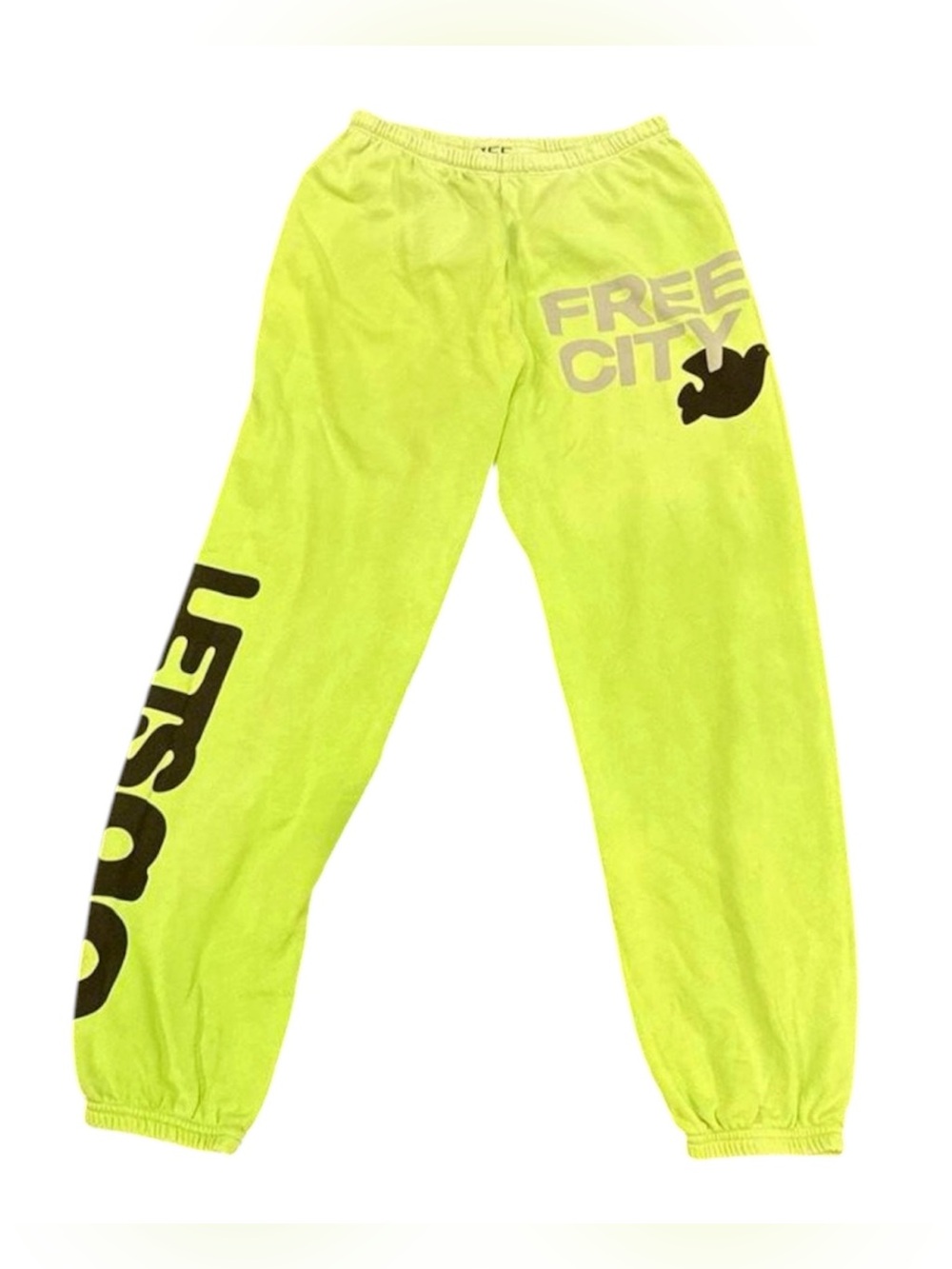 FreeCity Lets Go Super Vintage OH Sweatpants Joggers Neon Green Black Dove Large